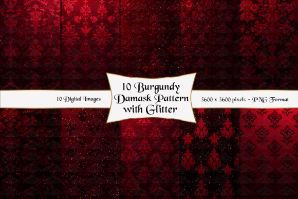 Download 10 Burgundy Damask Pattern with Glitter - Premium Bundle